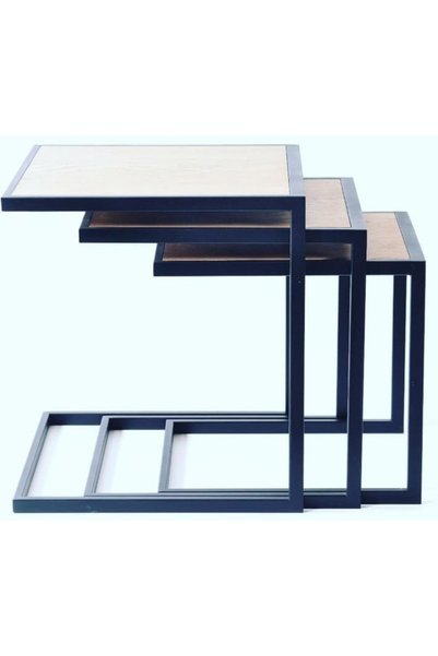 BENGİ TİCARET Zigon ZLF 3LÜ 14097C Model Metal Siyah fırın boya MDF Ceviz The...