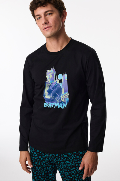 Penti Men's Batman Geometric Pattern Pants Long Sleeve Pajama Set