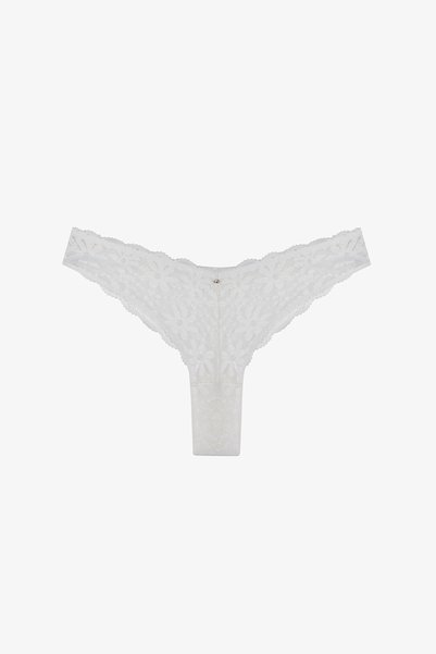Penti Off-White Lace V-Cut Floral Brazilian Panties