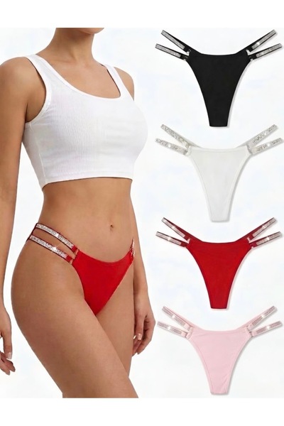 Oprah Kadın 4 Lü Paket Simli Lastik String