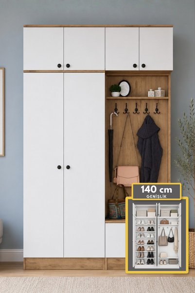 Rani Mobilya Rani EA170 Modern Portmanto 8 Kapaklı Raflı Askılı Ayakkabılık V...