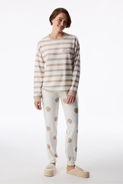 Penti Bej Heart Breaker Çizgili Uzun Kollu Pijama Üstü