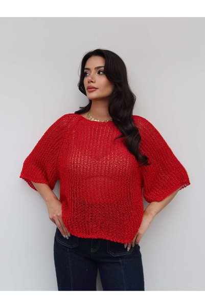 ESRAHELVACI Pulover tricotat ajurat strălucitor