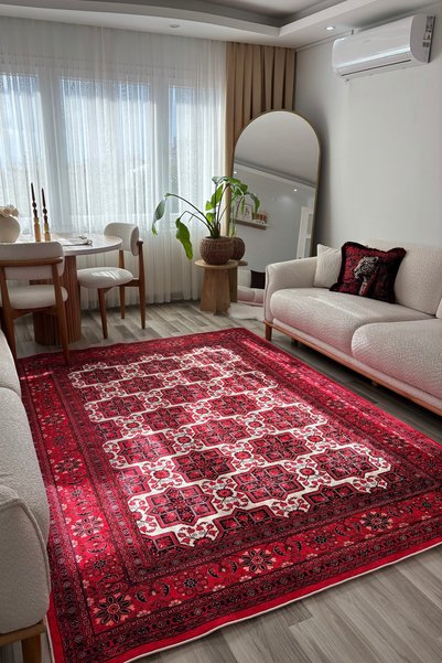 VOPTEKS Kırmızı Halı Salon Halısı Makinede Yıkanabilir Halı Kaymaz Taban Halı