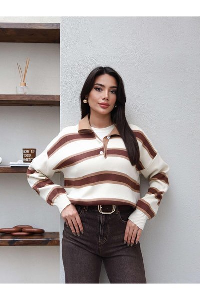 ESRAHELVACI Polo Collar Striped Knitwear Sweater