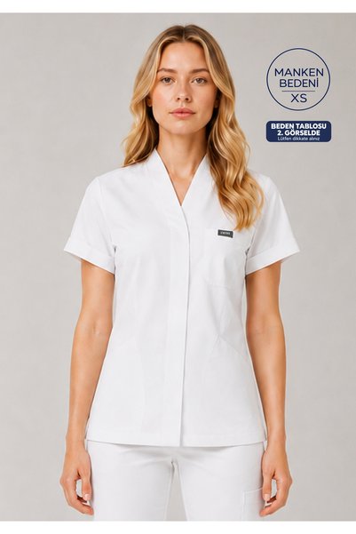 Simirna Üniforma Doar Topul |   MOVE Alb Premium Lycra Scrubs Doctor Nurse Top