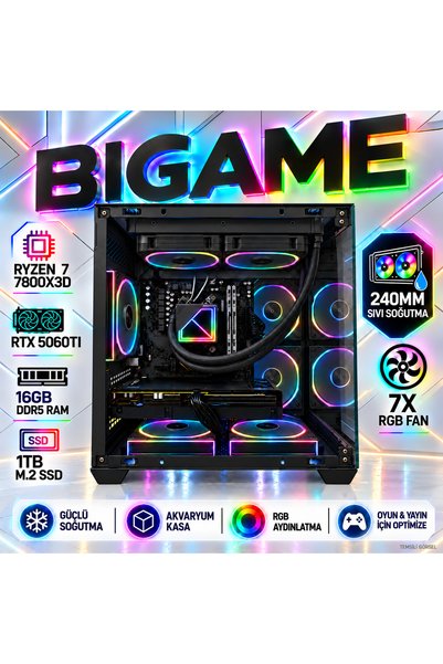 Genel Markalar Sakura V7 Ryzen 7 7800x3d Rtx 5060Ti 16GB Ram 1TB M2 SSD Akvar...
