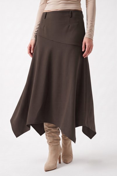 zenne Asymmetric Scuba Skirt 202720 - Brown