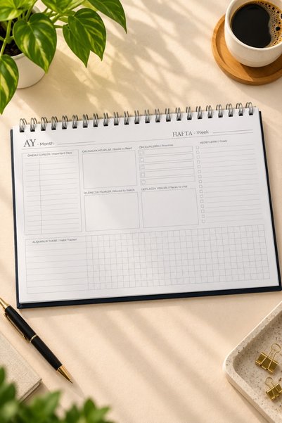 Nathy Notes Perpetual Weekly Desk Planner: 12-Month Undated Desk Planner - Navy Blue
