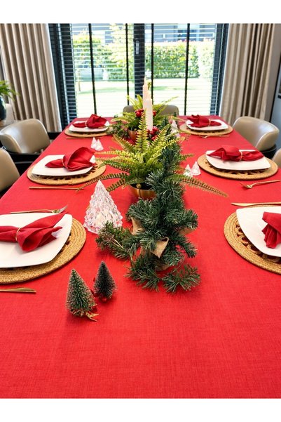 Decamor home Royal Linen Textured Glitter Tablecloth Red (Napkins Not Included)