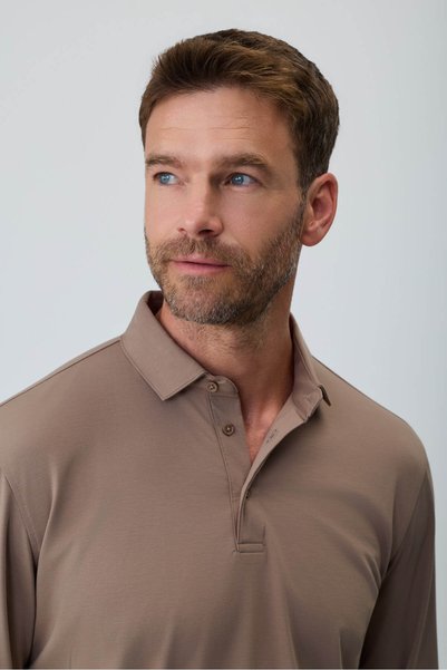 Morven Men's Light Brown Polo Collar Rayon Sweatshirt