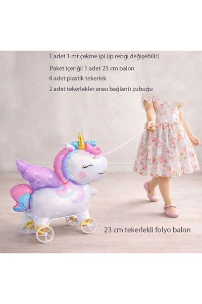 partidolu Tekerlekli Çekince Yürüyen Tek Boynuz Unicorn At Pembe Renk 23 Cm F...