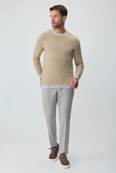 Morven Men's Beige Modal Crew Neck Knit Sweater