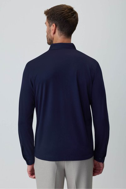 Morven Men's Navy Blue Polo Collar Rayon Sweatshirt