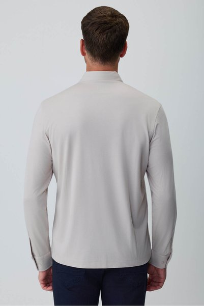 Morven Men's Stone Polo Collar Rayon Sweatshirt