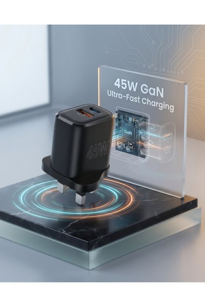 Primo Plus شاحن حائط سريع MX6 بقوة 45 واط - محول شحن فائق السرعة بمنفذين PD و...