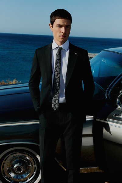 Morven Men's Black Wool Trend Striped Slim Fit Pointed Collar Suit