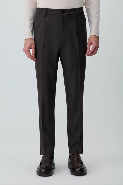 Morven Men's Brown Polyviscon Trend Straight Slim Fit Trousers
