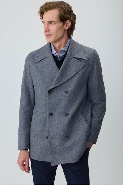 Morven Men's Gray Wool Double-Breasted Sailor Model Dynamic Fit Coat