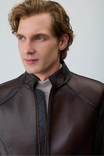 Morven Men's Brown New York Short Leather Coat