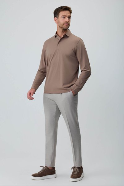 Morven Men's Light Brown Polo Collar Rayon Sweatshirt