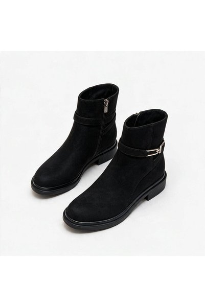 NE&VE SHOES Cizme de damă din piele naturală din piele intoarsa neagra cu fer...