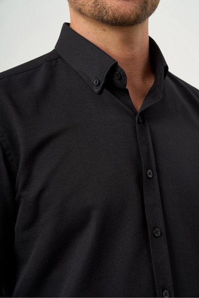 Morven Men's Black Oxford Slim Fit Button-Down Collar Shirt