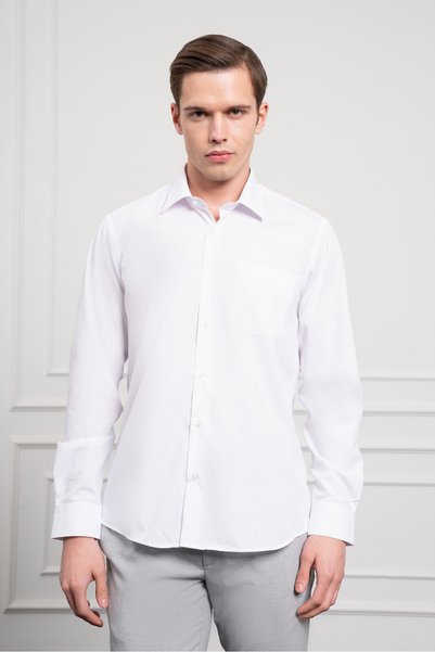 Morven Men's White Basic Regular Fit Hard Collar Pocket Shirt