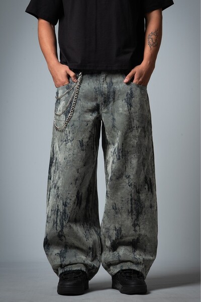 GRJ denim Pantaloni de blugi super largi Silver Moss pentru bărbați