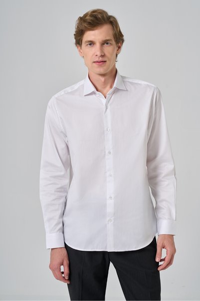 Morven Men's White Cotton Slim Fit Italian Collar Shirt