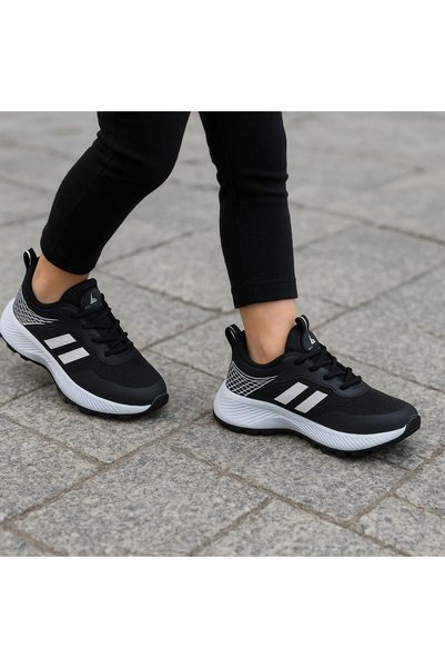 homiro Unisex Children's Lace-Up Poly Sole Knitwear Sports Shoes-Black-White