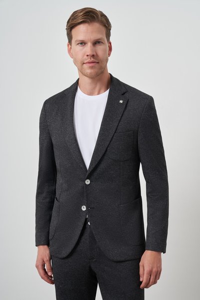 Morven Erkek Siyah Trend Slim Fit Yandan Lastikli Mono Yaka Takım Elbise