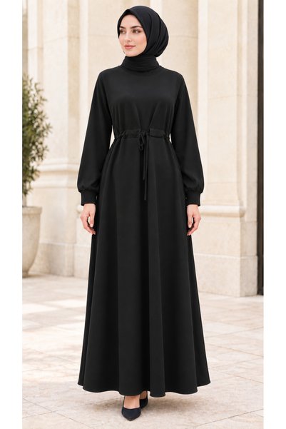 Sevitli Beli Tunnel Two Thread Dress-Black