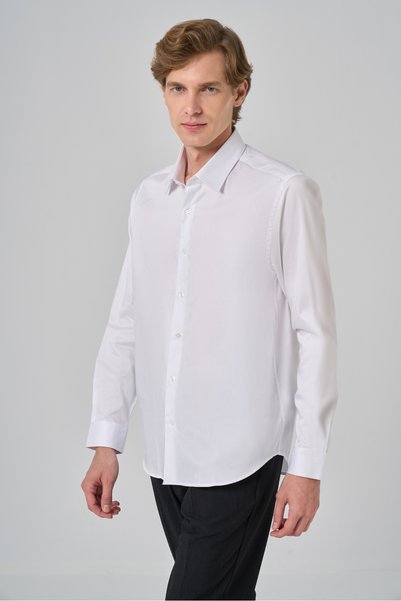 Morven Men's White Dynamic Fit Hard Collar Shirt