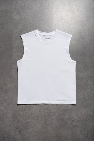 Crupt Studio Tricou alb Crupt Blankcore fără mâneci pentru bărbați