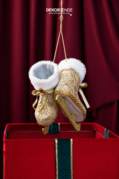 Dekorsende New Year's Ornament Gold Sequin Skate Champagne 30 cm