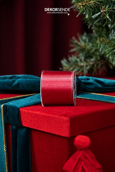 Dekorsende Christmas Tree Ribbon Double Sided Burgundy 6cm X 2m