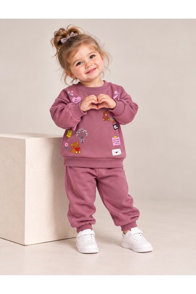 SEENJOB KİDS Simit Yaka Teddy Bear Printed Sweatshirt/Elastic Waist Sweatpant...