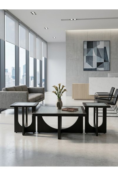IN HOME STORE طقم طاولات خدمة وسط وجانبية بتصميم عصري وخامات متينة باللون الأسود