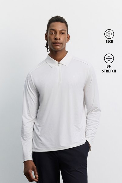 Avva Tricou alb pentru bărbați, cu guler polo, cu nasturi, din material tehni...