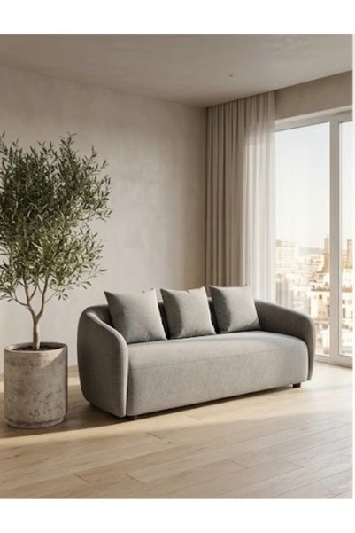 IN HOME STORE أريكة عصرية مريحة مع وسائد قماش رمادي