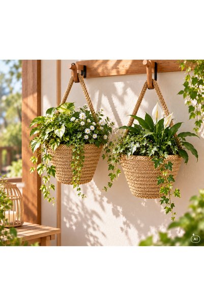 ÖRGÜM Sepet Dekoratif Mini Duvar sepeti Çiçeklik 12x10 cm BİTKİLER DAHİL DEĞİ...