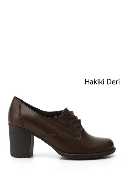 GÖNDERİ(R) Kadın Kahve Antik Bağcıklı Orta Kalın Topuklu Hakiki Deri Oxford A...