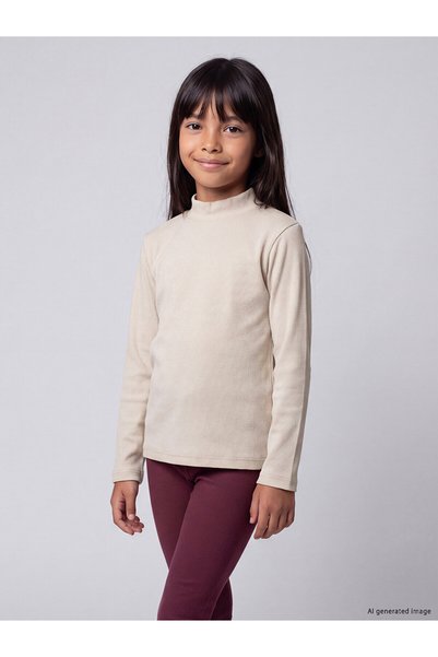 LC Waikiki Peak New Season Grey Turtleneck T-Shirt for Girls.