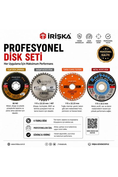 irişka 4 Parça (115 MM) Mermer Inox Ahşap Metal Flap Kesici Kesme Disk Spiral...