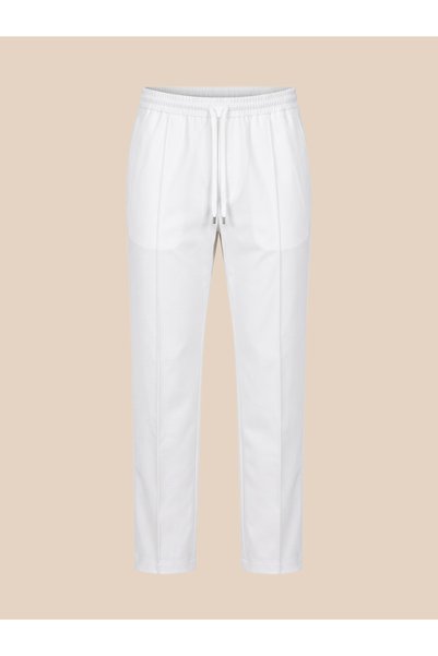ChefDikişi Lace-Up Elastic Waist - White Men's Kitchen and Chef Pants