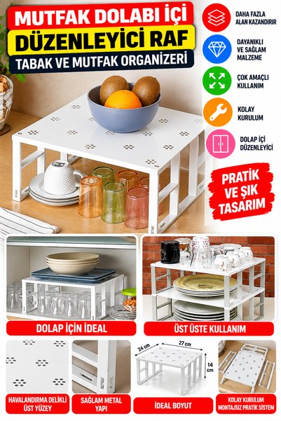 FırsatVar Mutfak Dolabı Içi Düzenleyici Raf Organizer Tabak Düzenleyici