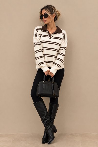 DAMGA Collection Buttoned Polo Collar Knit Sweater