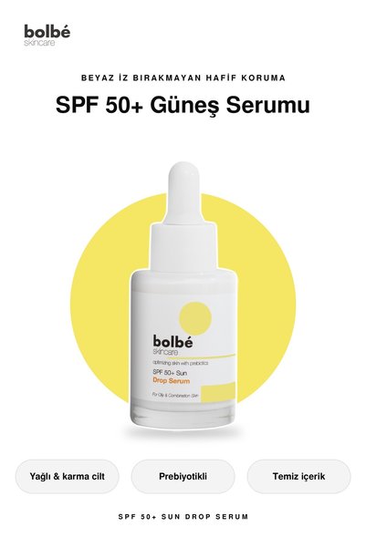 bolbé skincare SPF 50+ Yüksek Korumalı Leke Karşıtı ve Günlük Güneş Serumu (Invisible Sun Fluid) Sun Drop - 30 ml