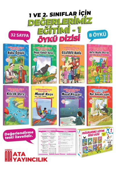 Ata Yayıncılık 1 ve 2. Sınıflar İçin Değerlerimiz Eğitimi 1 - 8 Kitaplık Kutu...